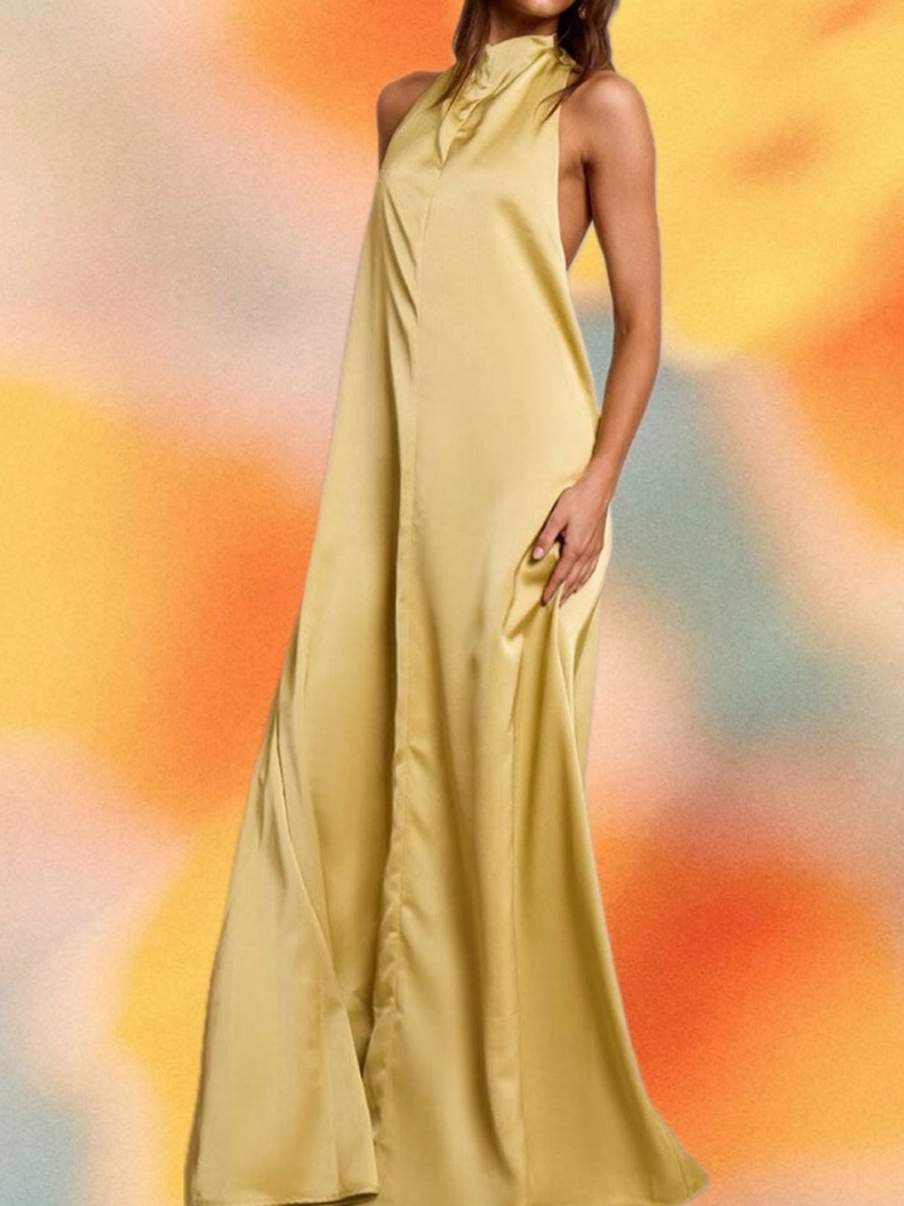 PrettyLittleThing Champagne Satin Halter Maxi Chemise